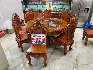 bàn ghế ăn louis hoàng gia gỗ hương đá