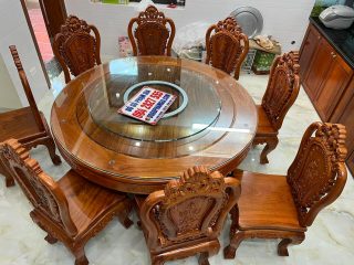 bàn ăn tròn gỗ hương đá phong cách hoàng gia