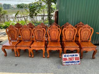 ghế ăn lưng cao đục họa tiết hoa hồng lá tây