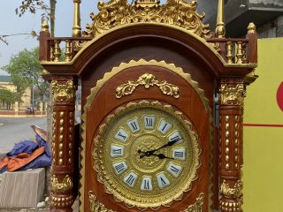 đồng hồ tứ trụ mặt tròn gỗ hương đá