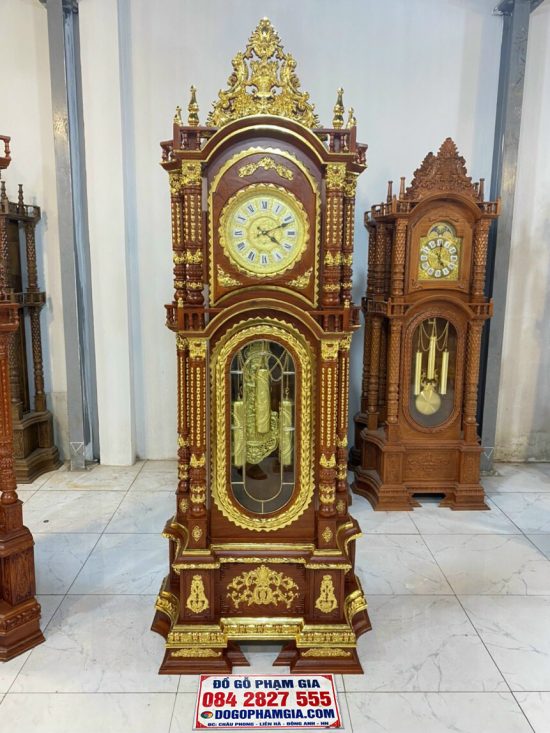 đồng hồ tứ trụ 2m3 gỗ hương đá dát vàng Đài Loan