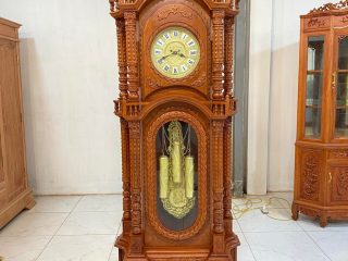 đồng hồ tứ trụ mặt tròn gỗ hương đá