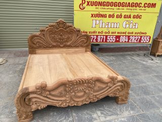 giường hoàng gia gỗ gõ đỏ để mộc