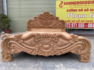 đuôi giường nguyên khối đục hoa lá tây