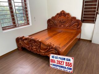 giường louis hoa hồng gỗ hương đá