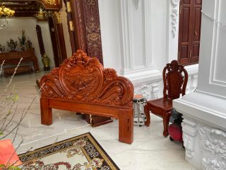 đầu giường gỗ hương đá đục tay