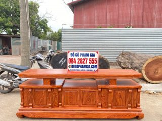 Kệ tivi phẳng vát góc 2m4 gỗ hương đá