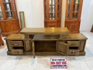 Kệ tivi gỗ mun đôi công hiện đại