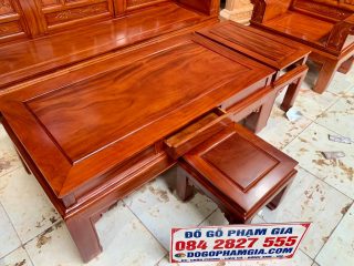 bàn trà gỗ gõ đỏ mặt trơn