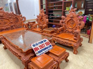 bàn ghế rồng đỉnh gỗ hương đá hàng đục tay