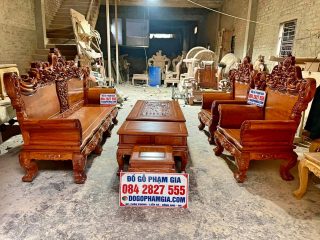 mẫu bàn ghế hoàng gia vip gỗ hương đá tay đặc liền khối