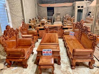 bàn ghế hoàng gia víp vách trơn gỗ hương đá