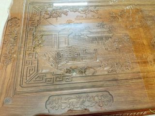 bàn gỗ hương đá đục tranh sơn thủy