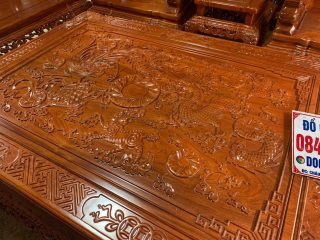 bàn trà gỗ hương đá đục tứ linh