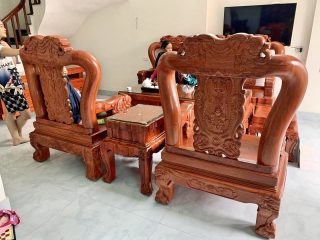 bàn ghế quốc voi đục 2 mặt