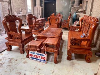 bàn ghế quốc voi tay 12 gõ hương đá