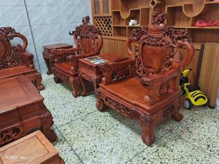 bàn ghế nghê đỉnh gỗ hương đỏ lào cao cấp