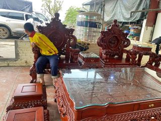 bàn ghế rồng đỉnh gỗ hương đỏ sang trọng