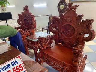ghế đơn rồng khuỳnh nghê đỉnh gỗ hương đá