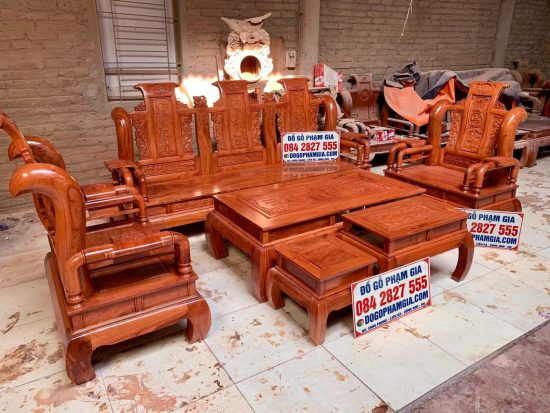 bàn ghế tần tay cột 12 gỗ hương đá