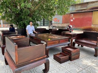 bàn ghế vách đặc gỗ trắc Lào