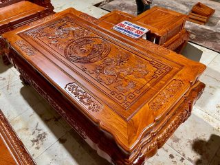 bàn trà gỗ hương đá đục trống đồng
