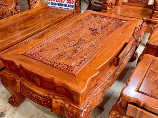 bàn gỗ hương đá đục tranh sơn thủy