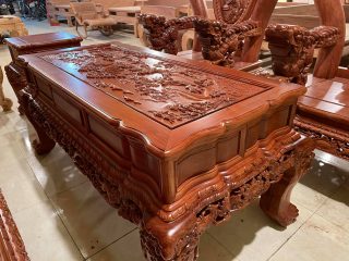 bàn trà gỗ hương đá đục tay siêu víp