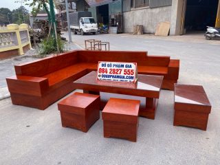 sofa góc chữ L gỗ hương đá đóng hộp