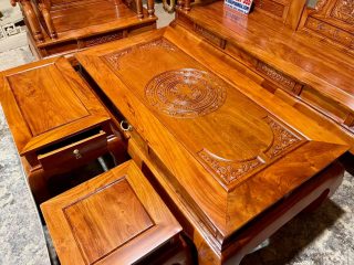 bàn trà gỗ hương đá đục trống đồng