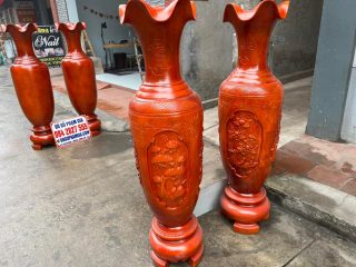cặp lục bình gỗ xà cừ đỏ đục hạ nền tứ quý