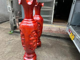 cặp lục bình gỗ xà cừ hàng đục tay