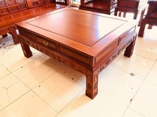 bàn trà gỗ hương lào mặt trơn