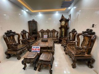 nội thất phòng khách gỗ mun hoa lào 3 món