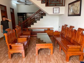 không gian nội thất phòng khách gỗ hương đá