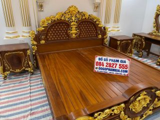 giường ngủ hoàng gia tân cổ điển dát vàng