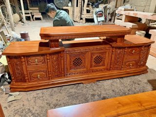 kệ tivi gỗ hương đá đục đồng tiền