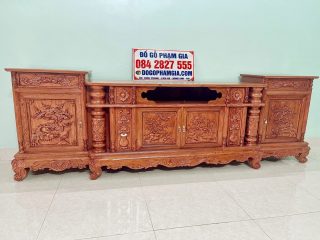 kệ tivi 2m4 cột nho gỗ hương đá