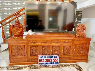 kệ tivi gỗ hương đá đục tứ quý