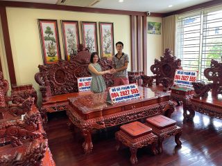 bàn ghế rồng khuỳnh nghê bảo đỉnh gỗ hương đỏ Lào