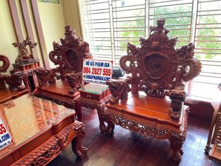 mẫu ghế đơn rồng đỉnh gỗ hương đỏ Lào cao cấp