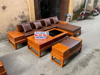 sofa góc chữ L gỗ gõ đỏ chân choãi