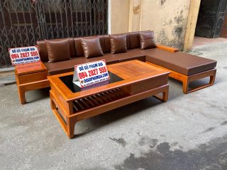 sofa góc mẫu chân choãi gỗ gõ đỏ