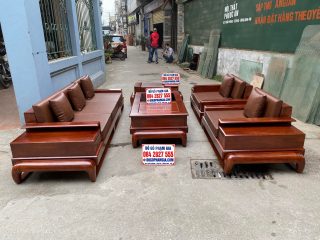 sofa gỗ hương đá phun màu giả óc chó