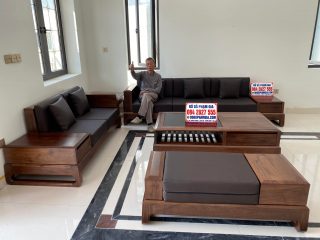 mẫu sofa phòng khách gỗ óc chó đẳng cấp