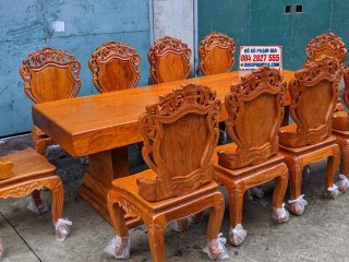 bàn ăn 10 ghế gỗ hương đá hoàng gia