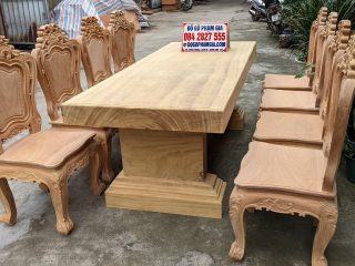 bộ bàn ăn nguyên khối gỗ gõ đỏ 8 ghế