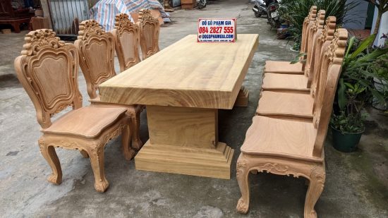 bộ bàn ăn nguyên khối gỗ gõ đỏ 8 ghế