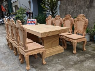 bàn ăn nguyên khối gỗ gõ đỏ siêu dày