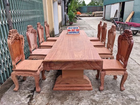 bàn ăn nguyên khối gỗ hương đá 8 ghế